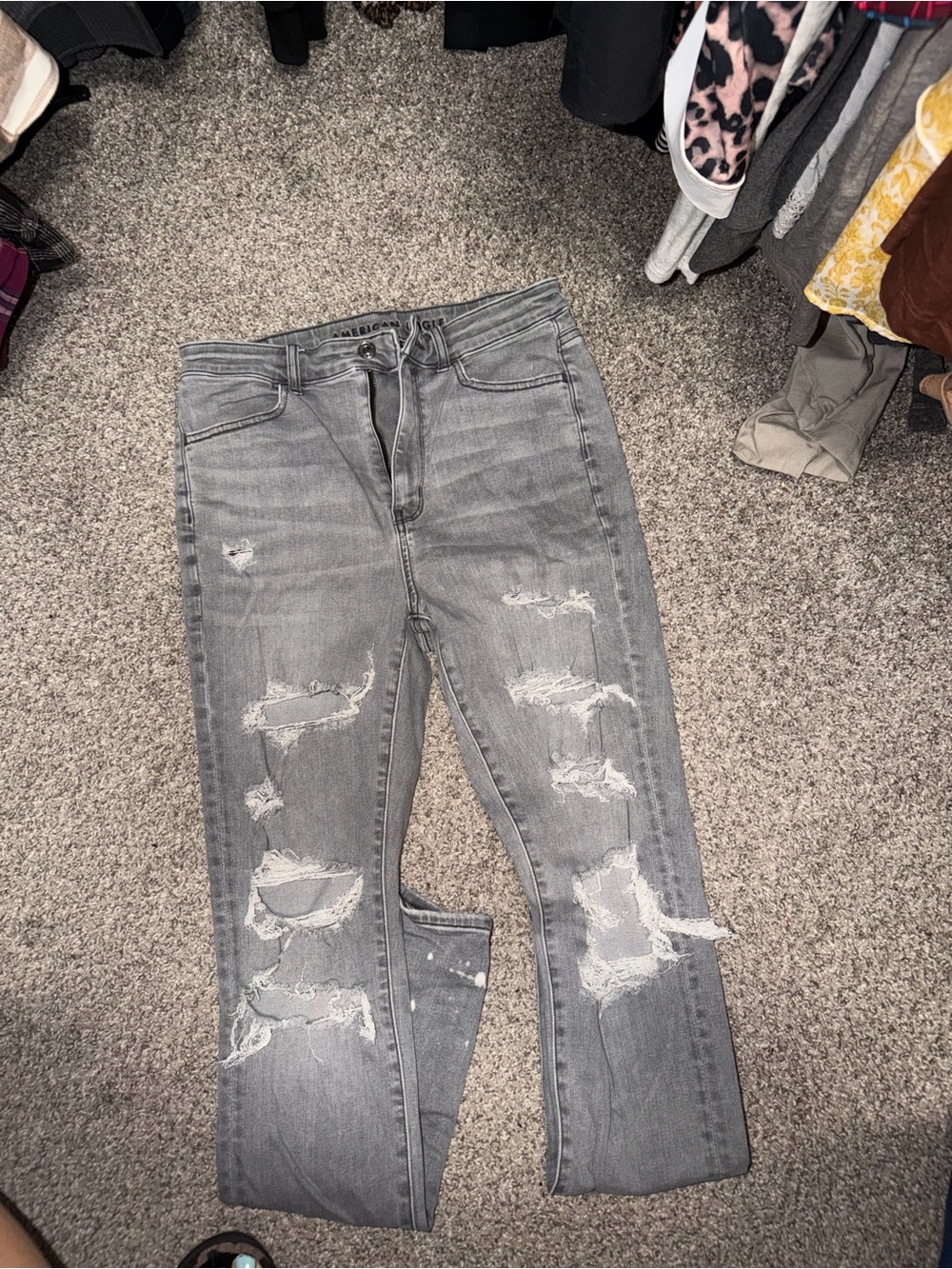 AE Grey Distressed High-Rise Skinny Jeans